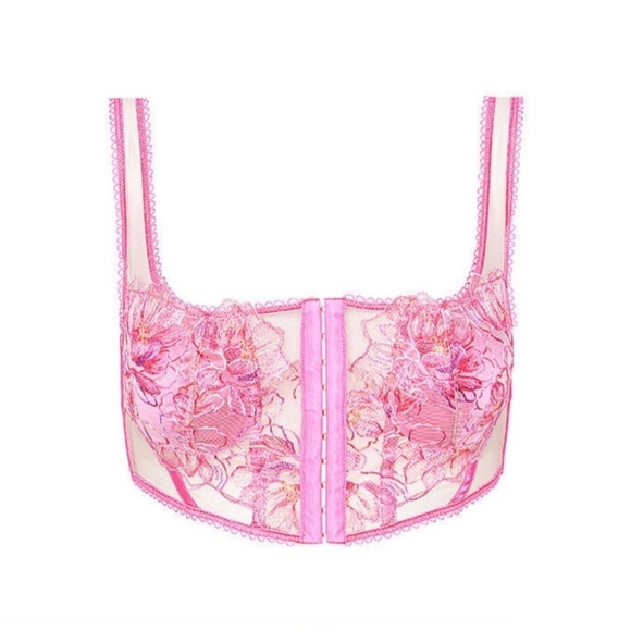 NWT For Love and Lemons FLL Pink Flower Hibiscus Lace-up Corset Bustier XXS - Picture 3 of 7